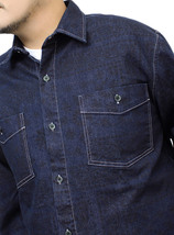 【新品】 2L インディゴ デニム シャツジャケット メンズ 大きいサイズ バンダナ柄 ペイズリー 総柄 ストレッチ 長袖シャツ_画像4
