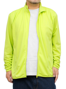 【新品】 3L ライトグリーン ジップアップ ジャケット メンズ 大きいサイズ 吸汗速乾 ドライ メッシュ UVカット 無地 薄手 スタンドカラー