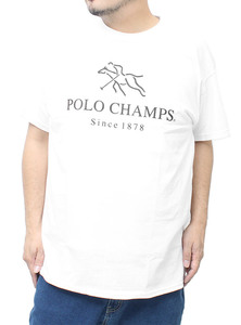 【新品】 5L ホワイト POLO CHAMPS(ポロチャンプス) 半袖 Tシャツ メンズ 大きいサイズ ロゴ プリント クルーネック カットソー