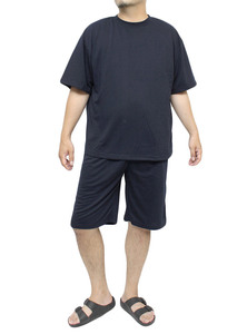 【新品】 3L ネイビー セットアップ メンズ 大きいサイズ 薄手 スウェット素材 無地 半袖 Tシャツ ショートパンツ