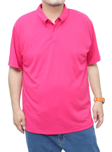【新品】 5L ホットピンク ポロシャツ メンズ 大きいサイズ ドライ メッシュ 吸汗速乾 無地 ボタンダウン 半袖シャツ
