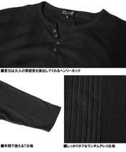 【新品】 4L 杢ブラック 7分袖 Tシャツ メンズ 大きいサイズ ヘンリーネック 無地 ランダム テレコ素材 ストレッチ カットソー_画像5