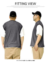 【新品】 4L チャコール ベスト 半袖 Tシャツ メンズ 大きいサイズ フェイクレイヤード 鹿の子 ワッフル クルーネック カットソー_画像4