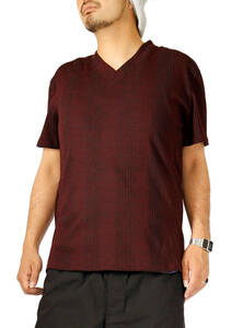 【新品】 4L ワイン(半袖) Tシャツ メンズ 大きいサイズ Vネック 長袖 無地 テレコ素材 青 赤 大きい 長袖Tシャツ コットン VネックTシャ