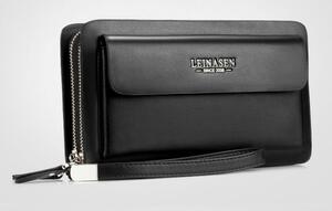 新入荷 　長財布　セカンドバッグ　クラッチバック　メンズ　ダブルラウンドファスナー型　大容量　多機能　ストラップ付き　黒色
