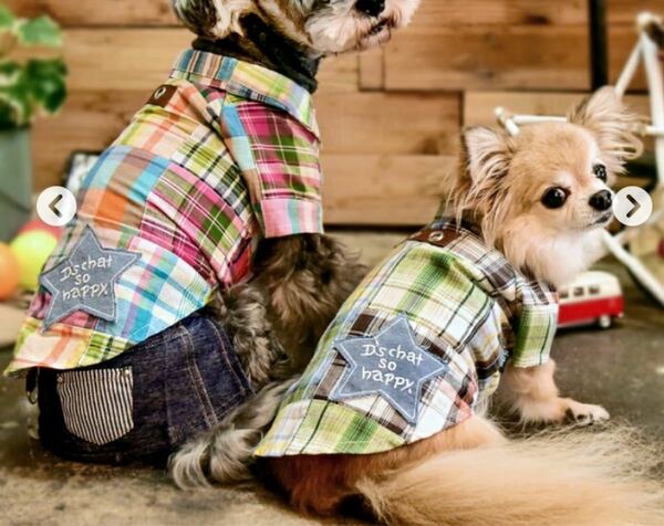 3630円ディーズチャット 犬服 犬の服 小型犬 チェックシャツ 袖付 犬 ドッグウェア