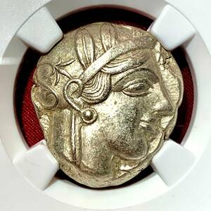 【高鑑定！微笑む女神】アッティカ　アテナとフクロウ　古代ギリシャ　テトラドラクマ　銀貨　NGC　AU　5/5・4/5　アンティークコイン