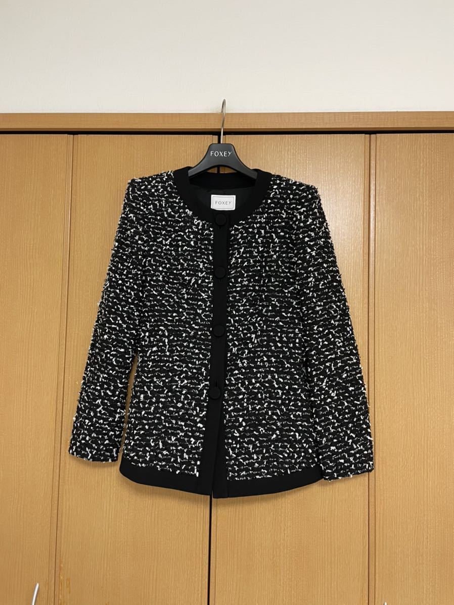 極美品 フォクシー 襟付き フリル パレロワイヤル ツイード ジャケット-