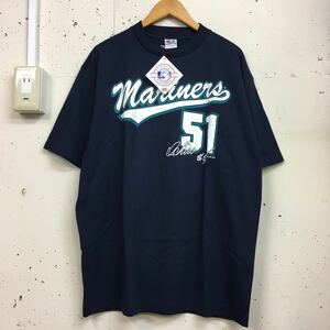 2001 新品未使用 タグ付 MARINERS ICHIRO サイズL メンズ 紺 ネイビー 半袖 Tee Tシャツ マリナーズ イチロー 野球