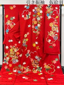  discount long-sleeved kimono type .. simplified goods temporary . feather gold piece gold paint processing folding crane . thread volume Sakura ... attaching silk deep . color K184