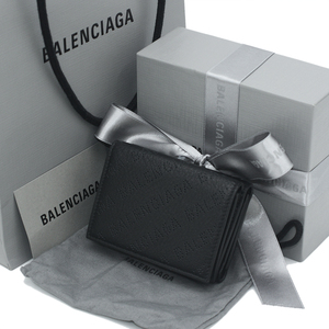 ★S1904 未使用!! バレンシアガ CASH MINI パンチング ロゴ ミニウォレット 三つ折り財布 594312 ブラック BALENCIAGA メンズ レディース★