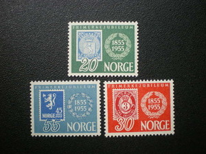 ノルウェー王国発行 １番切手などノルウェー切手発行１００周年記念切手 ３種完 ＮＨ 未使用