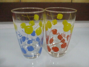 グラス ガラス コップ 2個セット サクランボ柄 昭和レトロ MARUKO マルコ