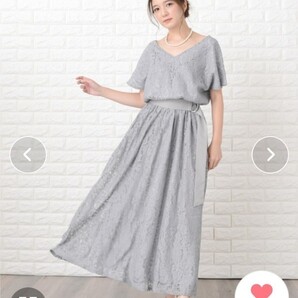 Lace Ladies マキシワンピース ベルト付きVネック総レース パーティードレス・ワンピース グレー レースレディース