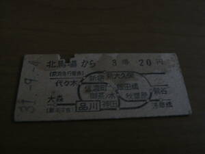 京浜急行電鉄国鉄連絡乗車券　北馬場から3等20円　品川経由　昭和31年9月4日　北馬場駅発行　●現 新馬場駅　京急