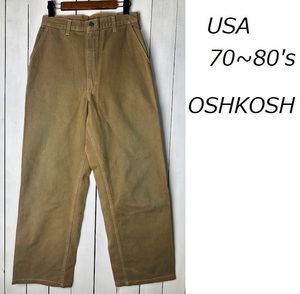 USA古着 70s～80s USA製 OSHKOSH B'GOSH ペインターパンツ 42TALON カーキ W30 オシュコシュ オールド ヴィンテージ ワークパンツ ●131