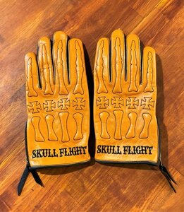 【SKULL FLIGHT】Sサイズ　オレンジ×ブラックステッチ　ボーングローブ　スカルフライト　ランブル