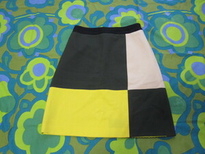 kate spade NEW YORK ケイト・スぺード スカート サイズ2-A 全体丈50.5cm 濃いグリーン/イエロー/ベージュ/ブラック ウール97 ポリ3