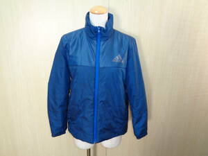 430◆adidas 中綿ウインドブレーカー◆アディダス size150 子供 ネイビー ポリ素材 CLIMASTORM ジップアップスポーツ アウトドア 防寒着 4I