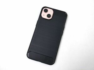 iPhone 13用 ソフトケース カバー カーボン柄 ブラック