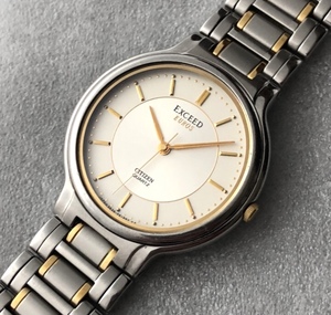 CITIZEN EXCEED 日本製 薄型 ウォッチ EUROS 耐磁 ブレスレット 時計 コンビ カラー 稼動品 5639 フォーマル ドレス 時計 好きに も