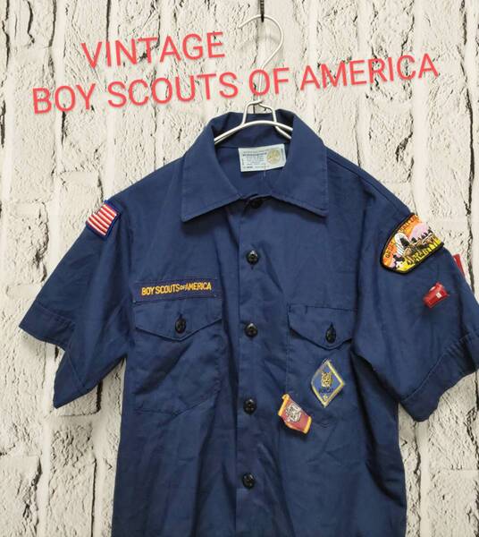 ★送料無料★ US古着 BOY SCOUTS OF AMERICA ヴィンテージ ボーイスカウトシャツ ネイビー半袖 S位