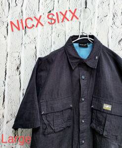 ★送料無料★ NICX SIXX ニックスシックス シャツ チェックシャツ アウトドア ネイビー 半袖 Large