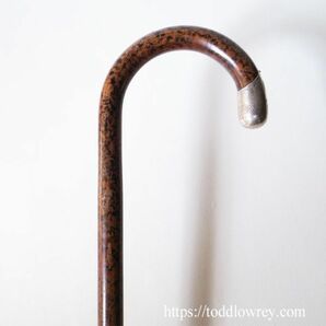 【蛇紋木に憧れて】イギリス アンティーク ステッキ 杖 大曲 銀 シルバー スネークウッド風◆Antique Walking Stick with Sterling Silverの画像3