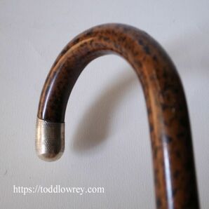 【蛇紋木に憧れて】イギリス アンティーク ステッキ 杖 大曲 銀 シルバー スネークウッド風◆Antique Walking Stick with Sterling Silverの画像4