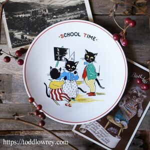 【黒猫三匹授業中】イギリス アンティーク ヴィンテージ プレート ねこ 絵皿 バーレイ社◆◆Antique Plate by Burleigh Ware SCHOOL TIME◆