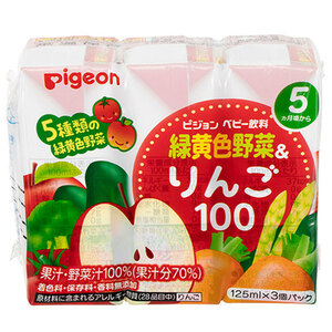  Pigeon paper pack baby drink green yellow color vegetable & apple 100 125mL×3 piece pack 