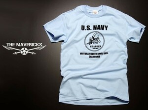 ミリタリー 半袖 Tシャツ XL メンズ 米海軍 SeaBees 蜂モデル THEMAVERICKS ブランド 水色 ライトブルー