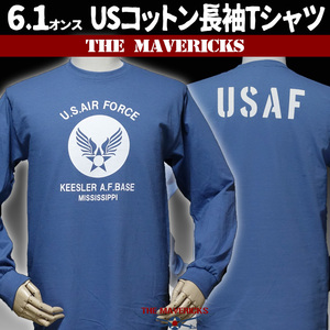 ミリタリー 長袖 Tシャツ XL メンズ MAVEVICKS ブランド 綿100% USAF エアフォース 青 ブルー