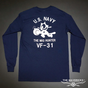 ミリタリー 長袖 Tシャツ L メンズ MAVEVICKS ブランド 綿100% NAVY 米海軍 黒猫 ネイビーの画像7