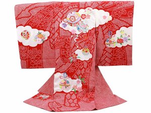 o. три . вышивка ввод натуральный шелк кимоно длинное нижнее кимоно комплект женщина . девочка ребенок производство надеты праздничная одежда красный серия .. type текстильный узор un-223