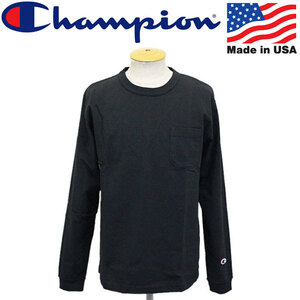 Champion (チャンピオン) C5-P401 LONG SLEEVE T-SHIRT ポケット付き ロングスリーブTシャツ アメリカ製 CN044 090ブラック XL