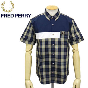 FRED PERRY (フレッドペリー) F4575 SHORT SLEEVE SHIRT ショートスリーブ 切り替えシャツ FP438 01-NAVY XS