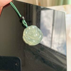 *. sphere *..* jade * natural stone * necklace pendant * rose. flower shape * sculpture * wrapping sack attaching * in present .12PR92408