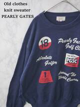 美品 PEARLY GATES パーリーゲイツ ニット セーター ゴルフ スポーツ 綿 コットン 丸首 紺 ネイビー M 日本製 上着 暖かい アウター_画像1