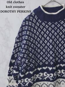 美品 DOROTHY PERKINS ドロシーパーキンス ニット セーター タートル Mサイズ 紺 長袖 リボン レディース アウター カジュアル 暖かい