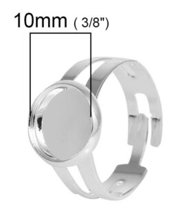 リング指輪ベース台 5個入ミール皿タイプアクセサリーパーツ　ジュエリーパーツレジンセッティング約15号サイズ（調節式）