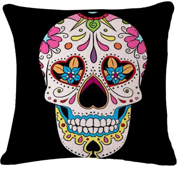 カラベラ スカル アート クッション カバー 45×45cm.タイプA メキシコ ドクロ ガイコツ 死者の日 ハロウィン