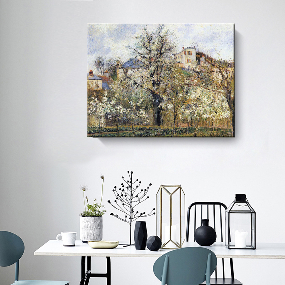 Stofftafelgemälde Innenstoffgemälde „Frühlingspflaumenblüten-Gemüsegarten ., Pontoise 45×60cm Wandbehang-Kunstpaneel kostenloser Versand, Kunstwerk, Malerei, Andere