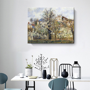 Art hand Auction Pintura de panel de tela Pintura de tela interior ``Huerto floreciente de ciruelo de primavera, Pontoise 45 × 60 cm panel de arte colgante de pared envío gratis, obra de arte, cuadro, otros