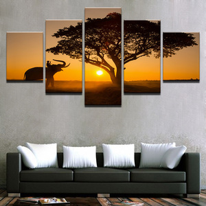 Art hand Auction 5 Fabric Panels Painting Interior Fabric Picture Sunset Popular Wall Hanging Art Panel Living Room Present Free Shipping, artwork, painting, others