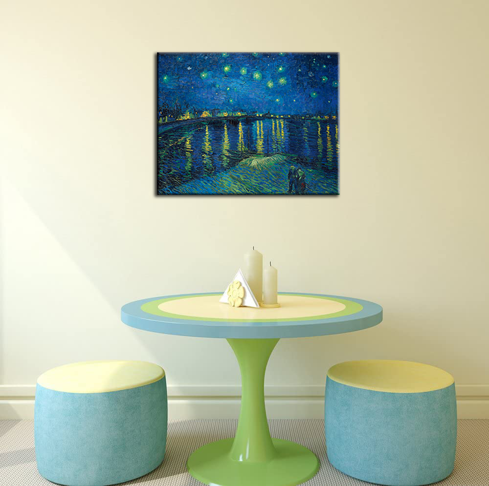 Van Gogh Stoffpaneel Gemälde Interior Stoffbild Sternennacht über der Rhône 40x60cm Kunstpanel Kostenloser Versand, Kunstwerk, Malerei, Andere