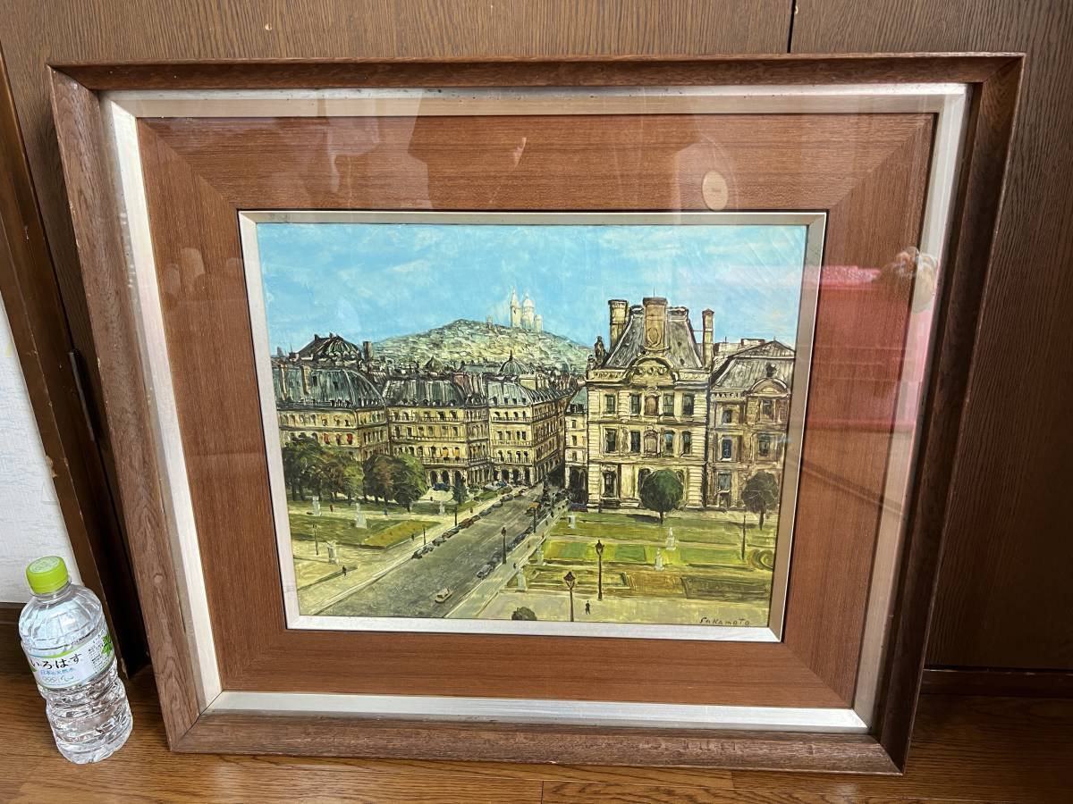 [Authenticity Guaranteed] Masuo Sakamoto Viewing Montmartre from the Louvre No. F8 Oil painting Signed on the back Nikkikai director Handwritten oil painting Oil painting Framed Artist: Seiji Togo, painting, oil painting, Nature, Landscape painting