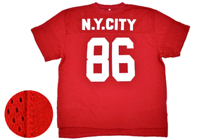 Y-4991★美品★N.Y.CITY 86 チャンピオン アメリカンフットボール★女レディース アメフト シャツ メッシュ スウェット 半袖 トレーナー Ｍ