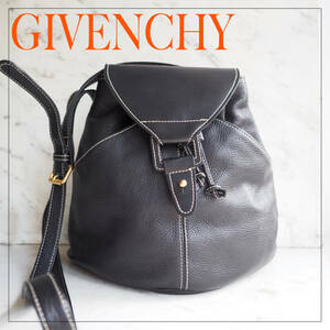 美品★ ジバンシイ GIVENCHY Life 巾着型 ショルダーバッグ ブラック レザー ジバンシー ジバンシィ