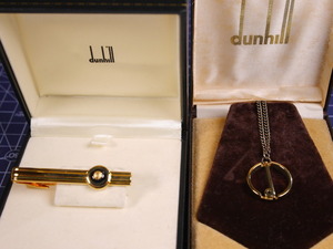 DUNHILL ダンヒル ネクタイピン チェーン式 タイピン おまけ付 SILVER スターリング シルバー 925 イギリス 英国 ゴールド 色 IW01DJ02